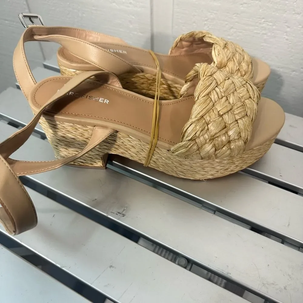 Marc Fisher Steele Jute Raffeta Platform Sandals Size 10 NWOT